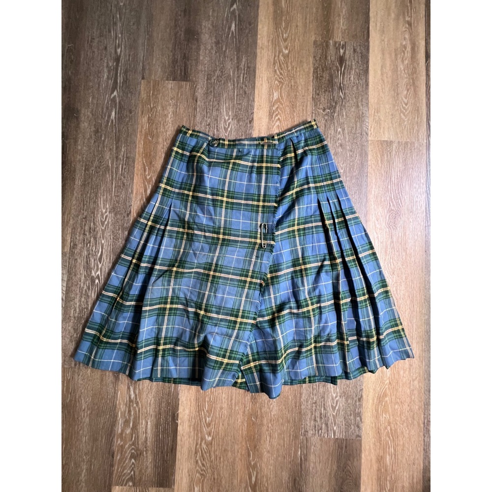 Nova Scotia Tartan Kilt Skirt Women 18 Blue Green Plaid Good Pleated Vintage